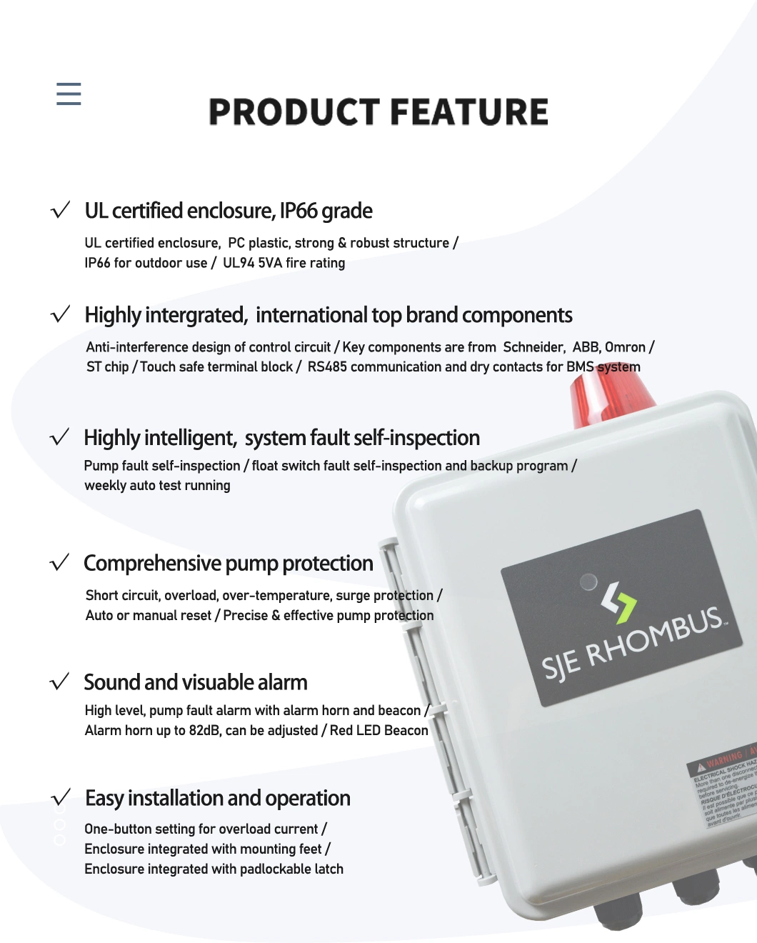 High Quality Pump Controller, with Sound &amp; Visual Alarm, 24 Hr Real-Time Monitoring, RS485 Communication, IP66 Rate, UL Certified.